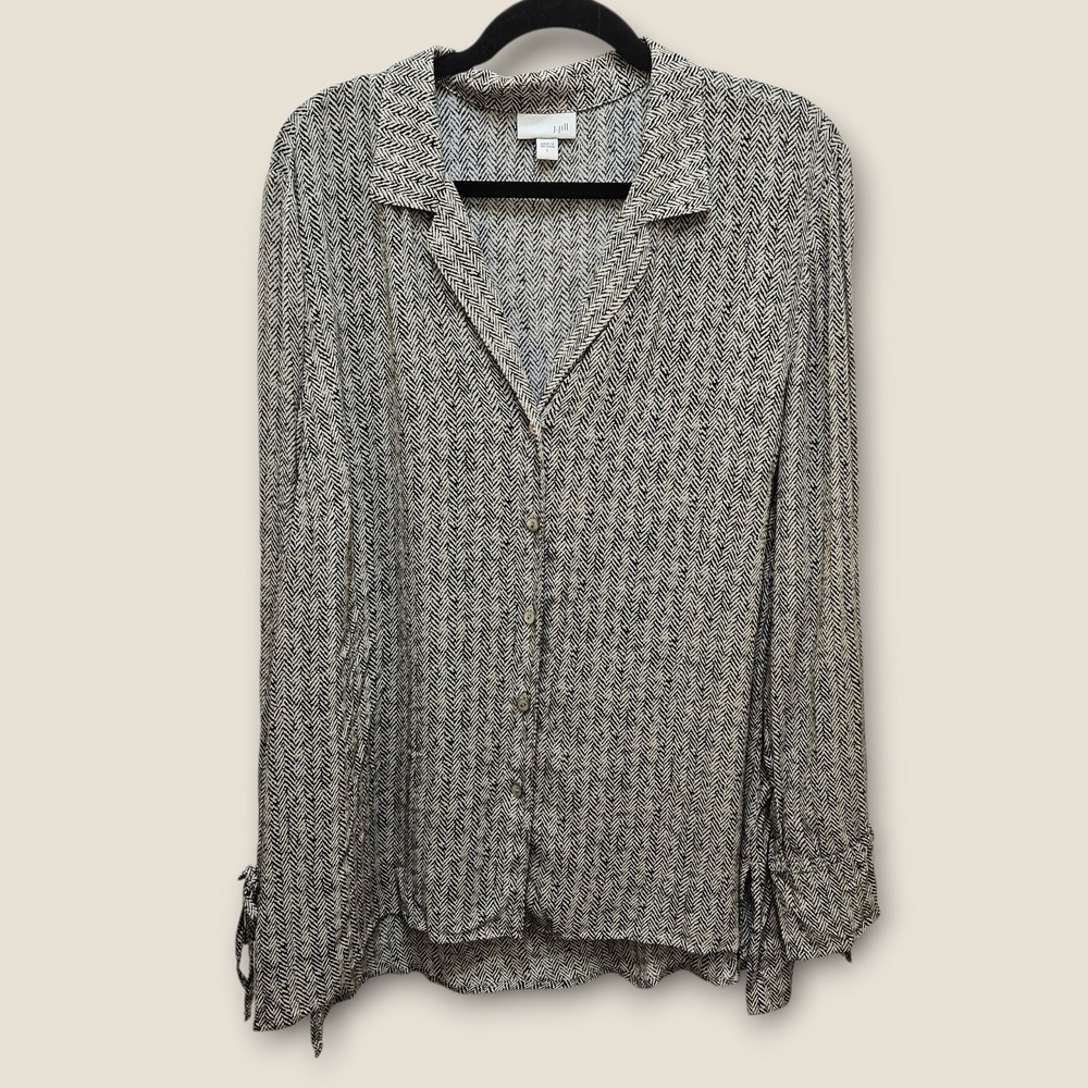 J Jill Women's Size L Herringbone Long Sleeve Button Up Blouse